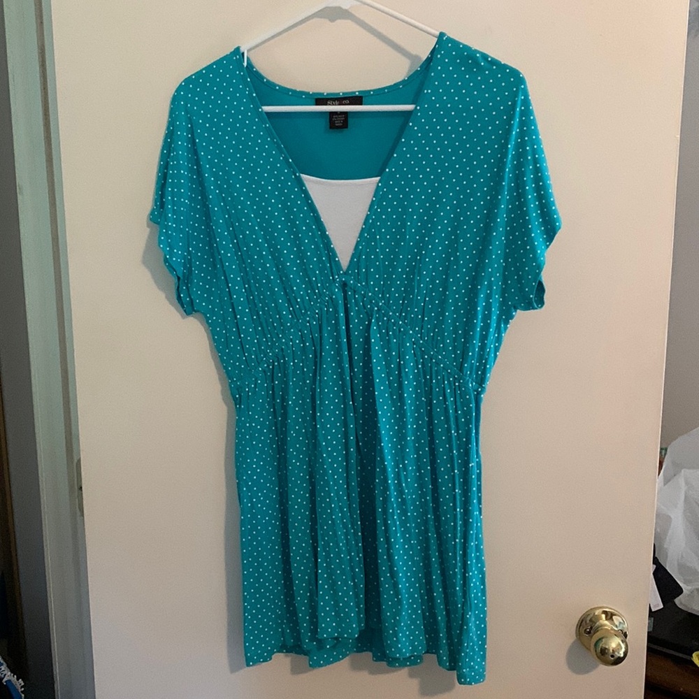 Style & Co Short Sleeve Top in Turquoise. Size XL